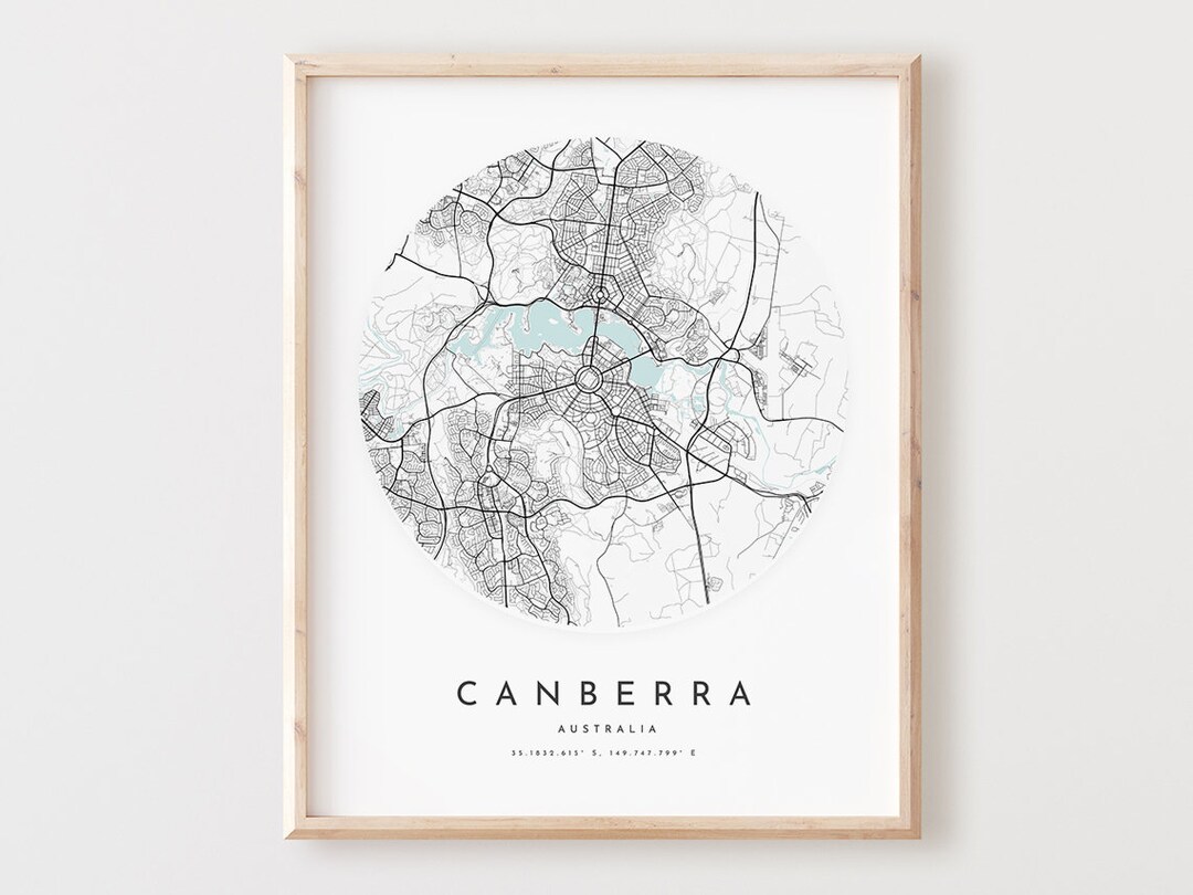 Canberra Map Print, Canberra Map Poster City Wall Art, Canberra Road