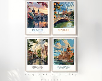 Custom Travel Prints Set of 4: Any Location Personalized Travel Poster Art gift