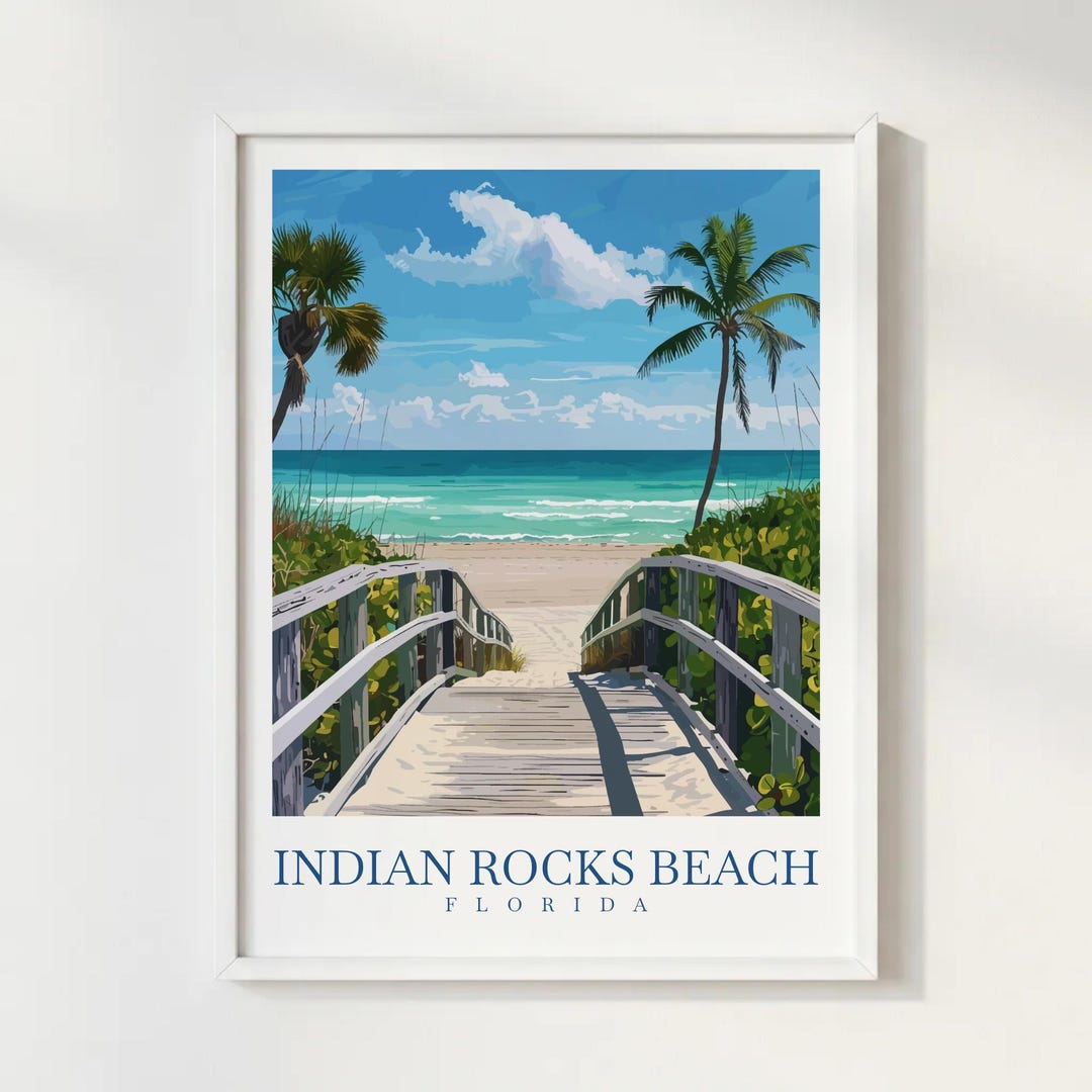 Indian Rocks Beach In Florida Indian Rocks Beach Florida USA Travel Print Illustration Style Wall Art ...