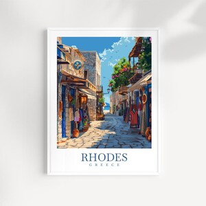 Rhodes Greece Travel Poster: Mediterranean Wall Art Print