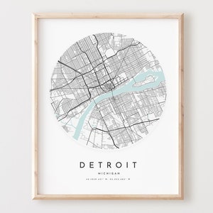 Impresión de mapa de Detroit, póster de mapa de Detroit, arte de pared de ciudad, mapa de carreteras de Michigan, decoración de mapa de calles impreso de Michigan, regalo de oficina, L79v4