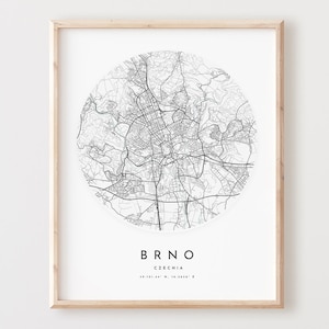 Impressão de mapa de Brno, mapa de Brno pôster arte de parede da cidade, mapa de estradas de Brno, decoração de mapa de rua de Brno, presente de escritório, L446v4