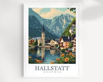 Hallstatt Austria Travel Poster: Lakeside Village Wall Art