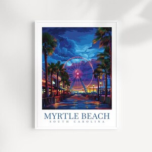 Myrtle Beach Travel poster South Carolina Wall Art Myrtle Beach Wall Hanging Home Décor USA Gift Art Lovers Myrtle Beach night Poster