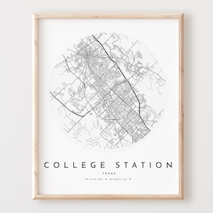 Impresión de mapa de College Station, póster de mapa de College Station, arte de pared de la ciudad, mapa de carreteras de Texas, decoración de mapa de calles de Texas, regalo de oficina, L607v4