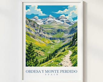 Ordesa y Monte Perdido Spain Travel Print, Pyrenees National Park Wall Art, Mountain Landscape Poster