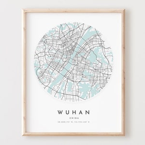Impressão de mapa de Wuhan, mapa de Wuhan, arte de parede da cidade, mapa de estradas de Wuhan, decoração de mapa de rua de impressão de Wuhan, presente de escritório, L30v4