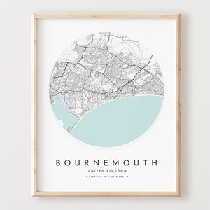 Impressão de mapa de Bournemouth, mapa de Bournemouth pôster arte de parede da cidade, mapa de estradas de Bournemouth, decoração de mapa de rua com impressão de Bournemouth, presente de escritório, L419v4