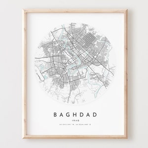 Impressão de mapa de Bagdá, mapa de Bagdá pôster arte de parede da cidade, mapa de estradas de Bagdá, decoração de mapa de ruas de Bagdá, presente de escritório, L52v4
