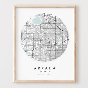 Impressão de mapa de Arvada, mapa de Arvada pôster arte de parede de cidade, mapa de estrada Co, decoração de mapa de rua com impressão de Colorado, presente de escritório, L791v4
