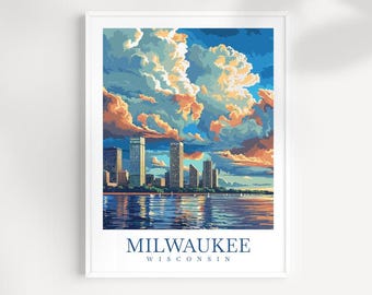 Milwaukee Wisconsin Travel Print: Skyline Wall Art