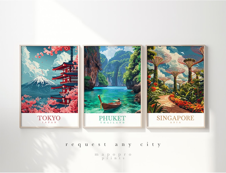 Custom Travel Prints Set of 6 City Posters, Custom Wall Art