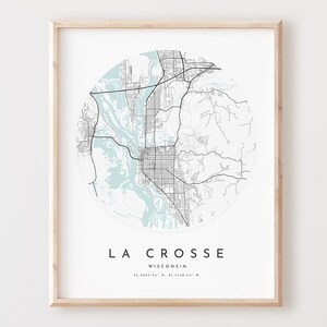 Impresión de mapa de La Crosse, póster de mapa de La Crosse, arte de pared de ciudad, mapa de carreteras de Wisconsin, decoración de mapa de calles de Wisconsin, regalo de oficina, L858v4