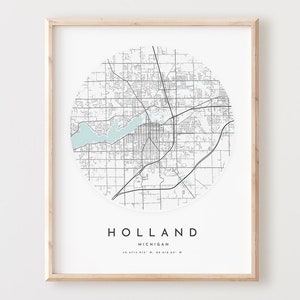 Impressão de mapa da Holanda, mapa da Holanda pôster arte de parede da cidade, mapa de estrada Mi, decoração de mapa de rua com impressão de Michigan, presente de escritório, L864v4