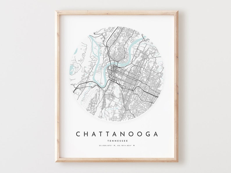 Tn Road Map L430v4 Office Gift Chattanooga Map Poster City Wall Art Tennessee Print Street Map Decor Chattanooga Map Print