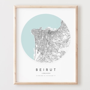 Impressão de mapa de Beirute, mapa de Beirute pôster arte de parede da cidade, mapa de estradas de Beirute, decoração de mapa de rua impresso de Beirute, presente de escritório, L159v4