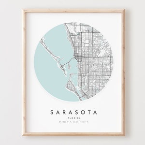 Impressão de mapa de Sarasota, mapa de Sarasota pôster arte de parede da cidade, mapa de estradas Fl, decoração de mapa de rua com impressão da Flórida, presente de escritório, L336v4