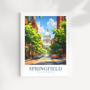 Springfield Travel poster Illinois Wall Art print Illinois Wall Hanging Springfield Home Décor Springfield Gift Art Lovers Illinois