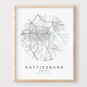 Impressão de mapa de Hattiesburg, mapa de Hattiesburg pôster arte de parede da cidade, mapa de estrada Ms, decoração de mapa de rua com impressão de Mississippi, presente de escritório, L990v4