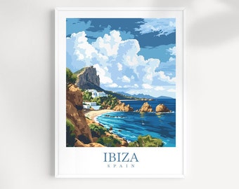 Impressão de viagem de Ibiza, Espanha: Arte de parede costeira