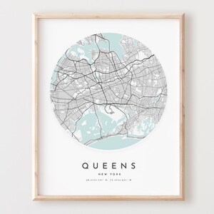 Impressão de mapa do Queens, mapa do Queens, arte de parede da cidade, mapa de estradas de Nova York, decoração de mapa de rua com impressão de Nova York, presente de escritório, L130v4