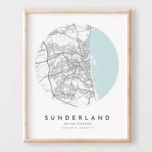 Impressão de mapa de Sunderland, mapa de Sunderland pôster arte de parede da cidade, mapa de estradas de Sunderland, decoração de mapa de rua de impressão de Sunderland, presente de escritório, L406v4