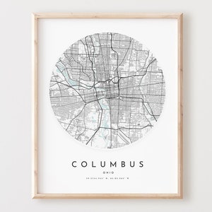 Columbus Karte Drucken, Columbus Karte Poster Stadt Wandkunst, Oh Straßenkarte, Ohio Druck Straßenkarte Dekor, Büro Geschenk, L195v4