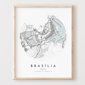 Impresión de mapas de Brasilia, Cartel del mapa de Brasilia, Arte de la pared de la ciudad, Mapa de carreteras de Brasilia, Decoración del mapa de calles con impresión de Brasilia, Regalo de oficina, L70v4