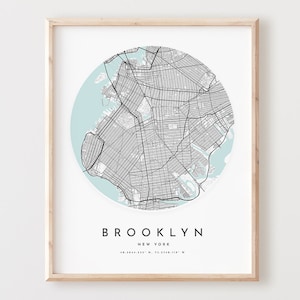 Brooklyn Karte Print, Brooklyn Karte Poster Stadt Wandkunst, Ny Straßenkarte, New York Print Straßenkarte Dekor, Büro Geschenk, L114v4