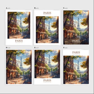 May include: A digital painting of a Parisian street scene with the Eiffel Tower in the background. The street is lined with buildings and trees, and there are people walking and sitting on benches. The painting is in a warm, inviting color palette.
