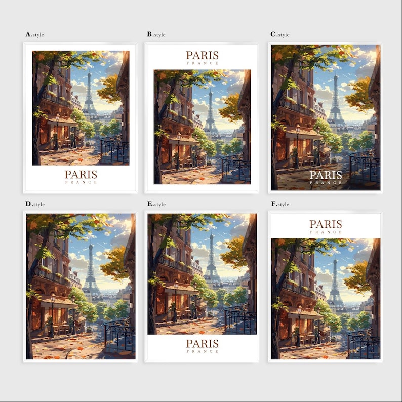 May include: A digital painting of a Parisian street scene with the Eiffel Tower in the background. The street is lined with buildings and trees, and there are people walking and sitting on benches. The painting is in a warm, inviting color palette.