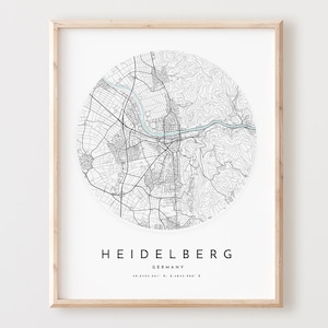 Impressão de mapa de Heidelberg, mapa de Heidelberg pôster arte de parede da cidade, mapa de estradas de Heidelberg, decoração de mapa de rua de impressão de Heidelberg, presente de escritório, L420v4