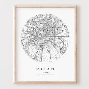 Impressão de mapa de Milão, mapa de Milão pôster arte de parede da cidade, mapa de estradas de Milão, decoração de mapa de ruas de Milão, presente de escritório, L98v4