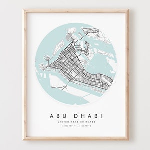 Impressão de mapa de Abu Dhabi, pôster de mapa de Abu Dhabi, arte de parede da cidade, mapa de estradas de Abu Dhabi, decoração de mapa de rua com impressão de Abu Dhabi, presente de escritório, L359v4
