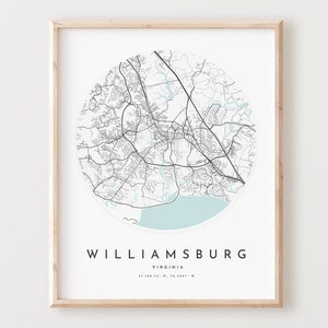 Impressão de mapa de Williamsburg, mapa de Williamsburg pôster arte de parede da cidade, mapa de estradas Va, decoração de mapa de rua com impressão de Virgínia, presente de escritório, L991v4