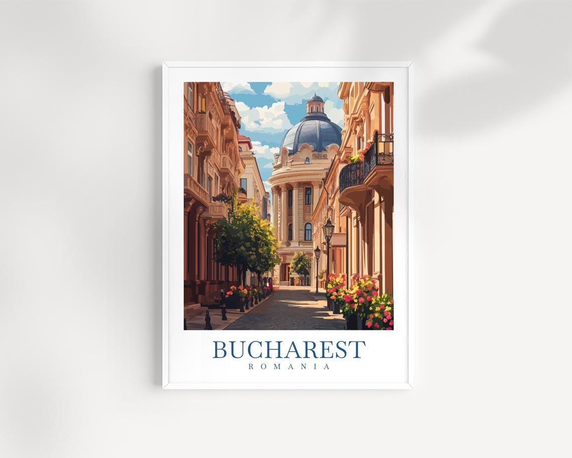 Bucharest Romania Print – Cityscape Illustrated Skyline Wall Art