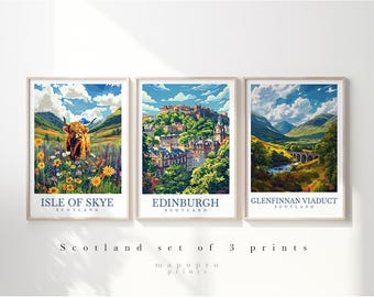Scotland Travel Art Print Set: Edinburgh, Skye, Glenfinnan
