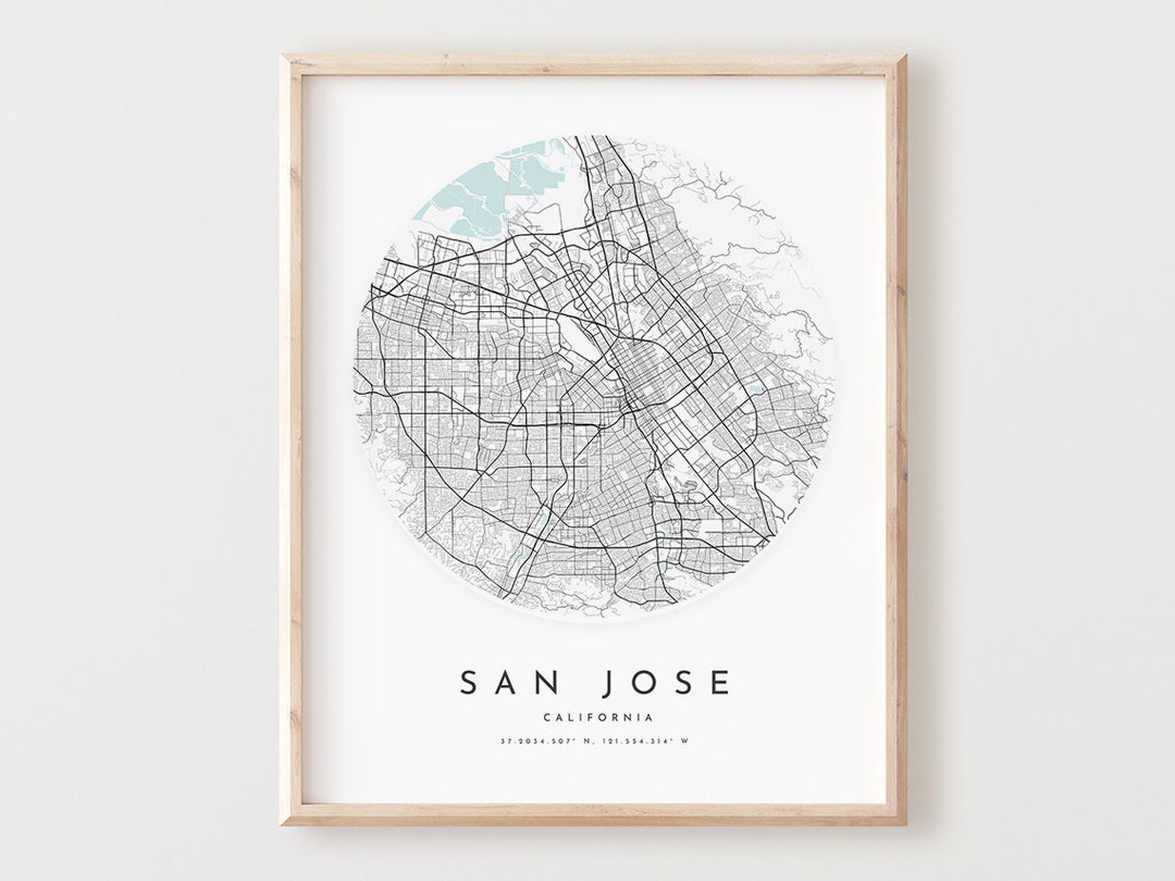 San Jose Map Print, San Jose Map Poster City Wall Art, Ca Road Map