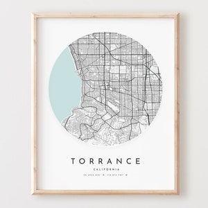 Impressão de mapa de Torrance, mapa de Torrance pôster arte de parede da cidade, mapa de estradas Ca, decoração de mapa de rua com impressão da Califórnia, presente de escritório, L711v4