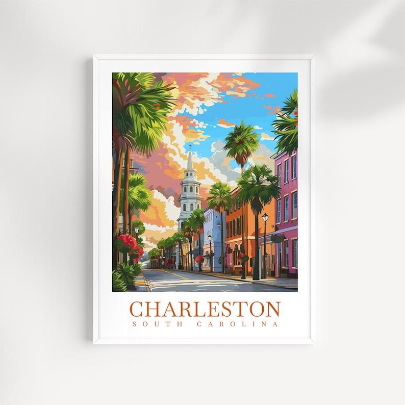 Charleston Travel Poster South Carolina Wall Art Charleston Wall
