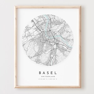 Impressão de mapa de Basileia, mapa de Basileia pôster arte de parede da cidade, mapa de estrada de Basileia, decoração de mapa de rua de impressão de Basileia, presente de escritório, L304v4