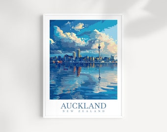 Auckland New Zealand Skyline Art Print: Travel Home Decor