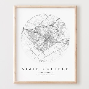 Impressão de mapa da faculdade estadual, mapa da faculdade estadual pôster arte de parede da cidade, mapa de estradas Pa, decoração de mapa de rua com impressão da Pensilvânia, presente de escritório, L958v4