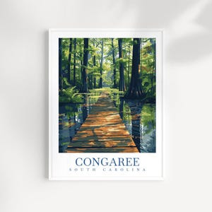 Congaree South Carolina Travel Print Wall Art - Illustrated Swamp & Forest Landscape, Nature Artwork, South Carolina Decor, Adventure Gift