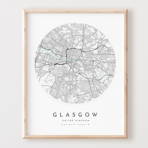 Impressão de mapa de Glasgow, mapa de Glasgow pôster arte de parede da cidade, mapa de estrada de Glasgow, decoração de mapa de rua de impressão de Glasgow, presente de escritório, L236v4