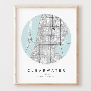 Clearwater kaart afdrukken, Clearwater kaart poster stad muur kunst, Florida wegenkaart, Florida afdrukken stratenplan decor, kantoorcadeau, L801v4