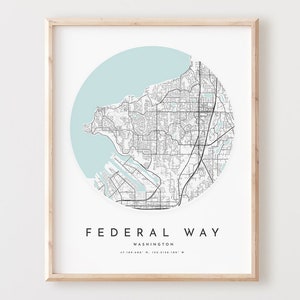 Impresión de mapa de Federal Way, póster de mapa de Federal Way, arte de pared de ciudad, mapa de carreteras de Washington, decoración de mapa de calles con impresión de Washington, regalo de oficina, L884v4