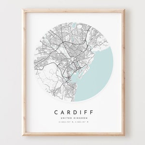 Cardiff Karte Print, Cardiff Karte Poster Stadt Wandkunst, Cardiff Straßenkarte Cardiff Straßenkarte Dekor, Büro Geschenk, L296v4