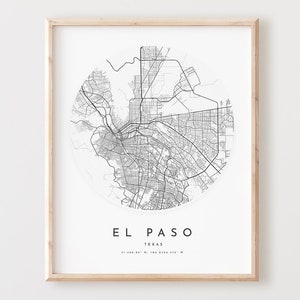 Impressão de mapa de El Paso, mapa de El Paso pôster arte de parede da cidade, mapa de estradas Tx, decoração de mapa de rua com impressão do Texas, presente de escritório, L301v4