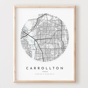 Impressão de mapa de Carrollton, mapa de Carrollton pôster arte de parede de cidade, mapa de estrada Tx, decoração de mapa de rua com impressão do Texas, presente de escritório, L752v4